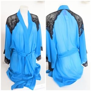 La Senza Blue Kimono With Black Lace Fit S To M